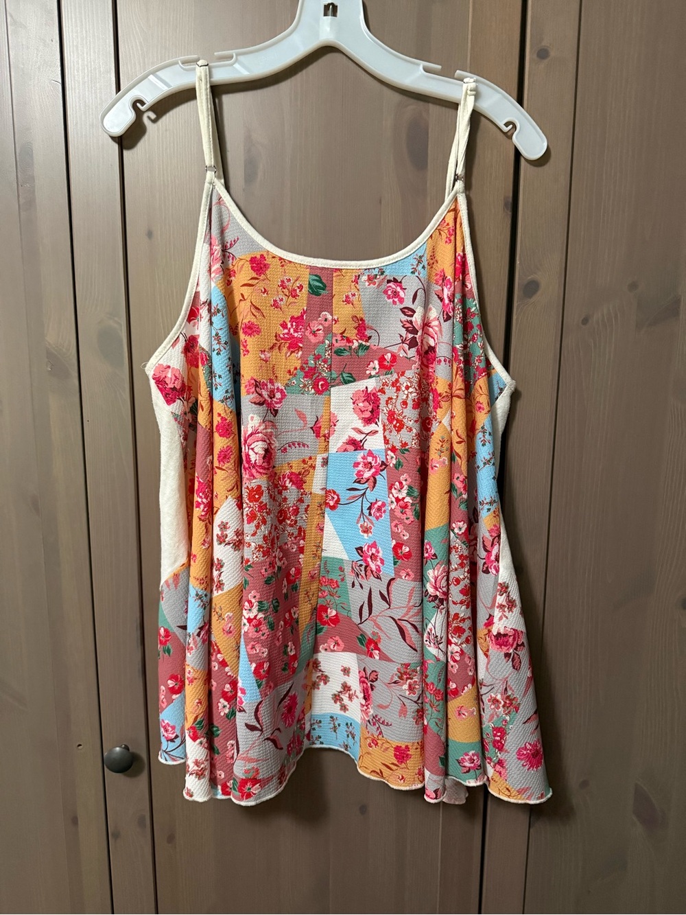 Patchwork Floral Spaghetti-Strap Tank in Multi-Color, XL